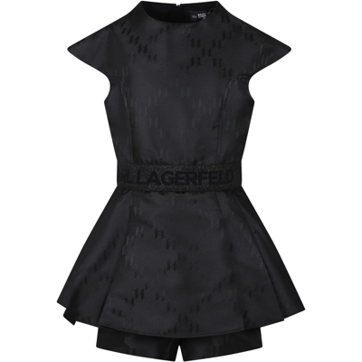 Karl Lagerfeld Kids' Black Dress For Girls With All-over K/ikonik Graphic Print