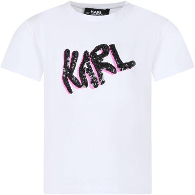 Karl Lagerfeld Kids' White T-shirt For Girl With Karl Writing