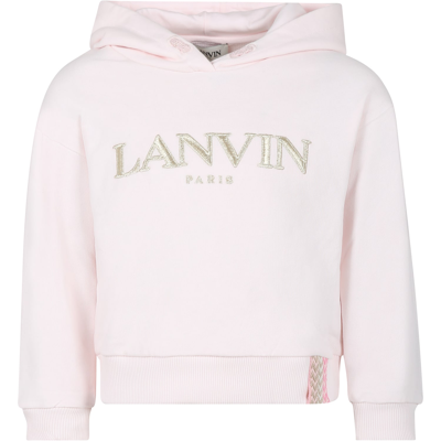 Lanvin Kids' Pink Sweatshirt With Hood For Girl With Logo In N Rosa Antico