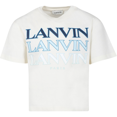 Lanvin Kids' Ivory T-shirt For Boy With Logo In Giallo