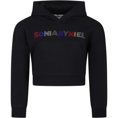 Rykiel Enfant Kids' Black Sweatshirt For Girl With Rhinestone Logo