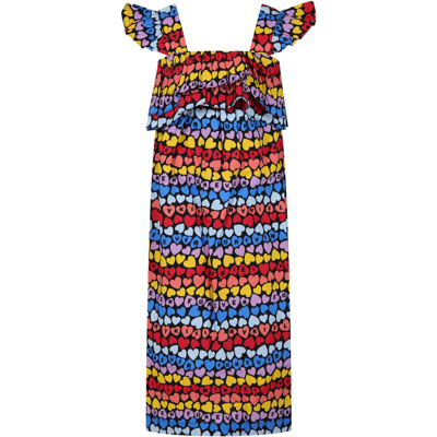 Rykiel Enfant Kids' Multicolor Dress For Girl With All-over Hearts