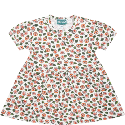 KENZO WHITE DRESS FOR BABY WITH FLORAL PRINT