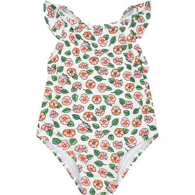 Kenzo White Swimwuit For Baby Girl With Floral Print