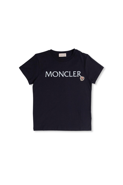 Moncler Kids'  Enfant T-shirt With Logo Patch In Blu Navy