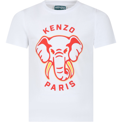 Kenzo Kids' White T-shirt For Boy With Iconic Elephant