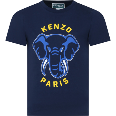 Kenzo Kids' Blue T-shirt For Boy With Print And Logo