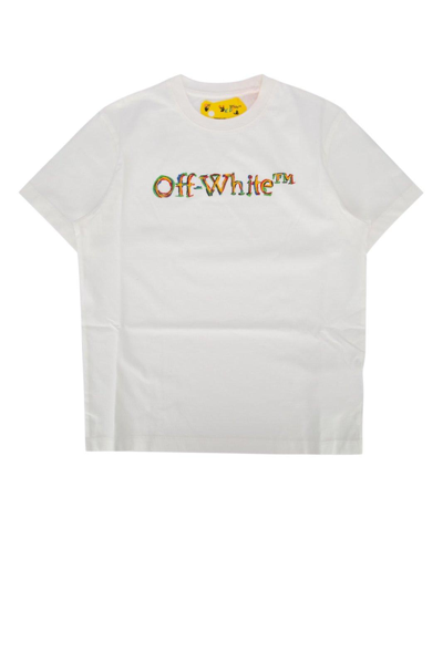 Off-white Kids' Logo Sketch Cotton T-shirt In White Multicolor