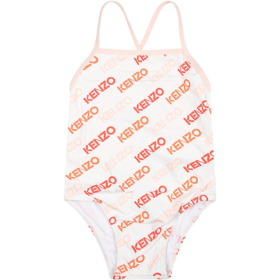Kenzo Swimsuit For Baby Girl With Logo In White