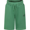 KENZO GREEN SHORTS FOR BOY WITH LOGO PRINT