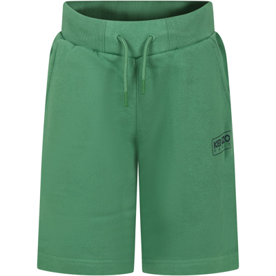 Kenzo Kids' Green Shorts For Boy With Logo Print In F Menta Verde