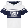 KENZO WHITE T-SHIRT FOR BOY WITH HOOD AND LOGO
