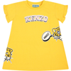 KENZO YELLOW DRESS FOR BABY GIRL WITH PRINTING AND LOGO