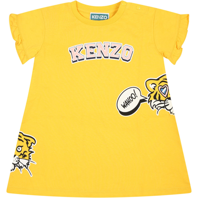 Kenzo Babies'  Kids Girls Yellow Organic Cotton Tiger Dress