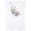 KENZO WHITE ROMPER FOR BABY GIRL WITH STARFISH AND LOGO