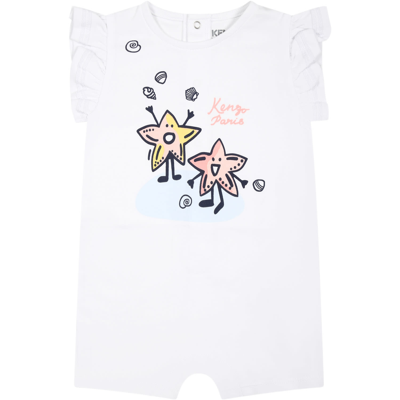 Kenzo White Romper For Baby Girl With Starfish And Logo