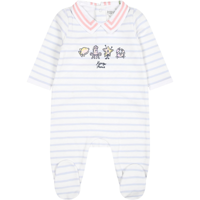 Kenzo White Babygrow For Baby Girl With Print