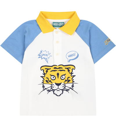 Kenzo White Polo For Baby Boy With Iconic Print And Logo