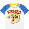 KENZO WHITE BABY BOY T-SHIRT WITH ICONIC TIGER PRINT