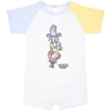 KENZO WHITE ROMPER FOR BABY BOY WITH MARINE ANIMALS AND LOGO