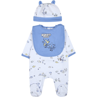Kenzo Light Blue Set For Baby Boy With Print And Logo