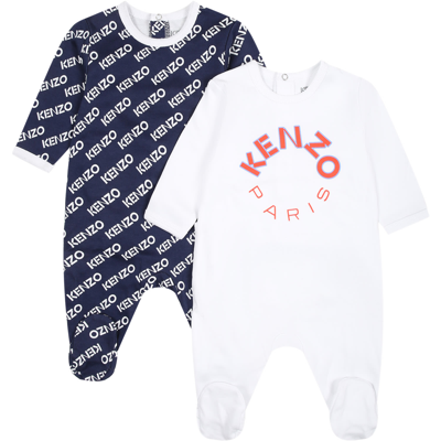 Kenzo Multicolor Babygrows Set For Baby Boy With Logo