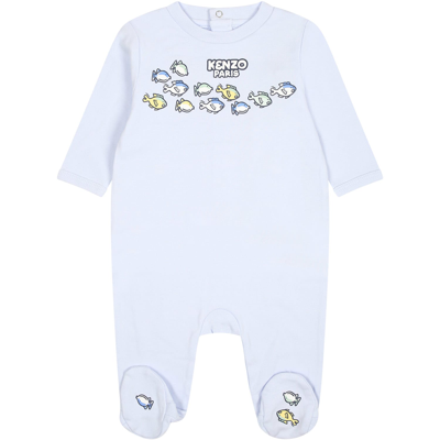 Kenzo Light Blue Babygrow For Baby Boy With Print