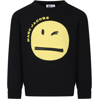 Little Marc Jacobs Black Sweatshirt For Kids With Smiley And Logo