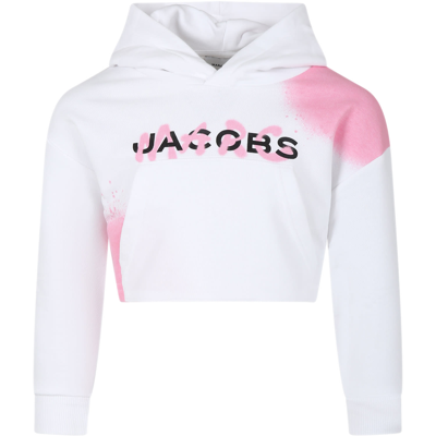 LITTLE MARC JACOBS WHITE SWEATSHIRT FOR GIRL WITH LOGO