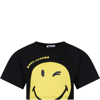 LITTLE MARC JACOBS BLACK T-SHIRT FOR GIRL WITH SMILEY AND LOGO