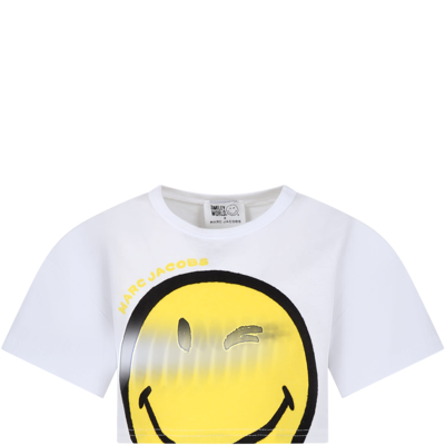Little Marc Jacobs Kids' White T-shirt For Girl With Smiley And Logo