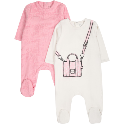 Little Marc Jacobs Multicolor Set For Baby Girl With Logo In Pink