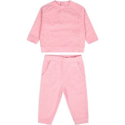 Little Marc Jacobs Blue Set For Baby Girl With Logo In Pink