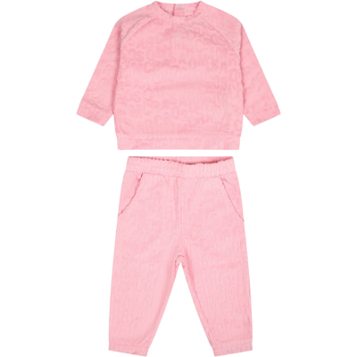 Marc Jacobs Blue Set For Baby Girl With Logo In Pink