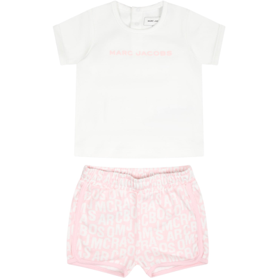 Little Marc Jacobs Pink Set For Baby Girl With Logo In Fuchsia