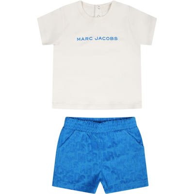 Little Marc Jacobs Babies' Blue Sports Outfit For Newborns With Logo In Light Blue