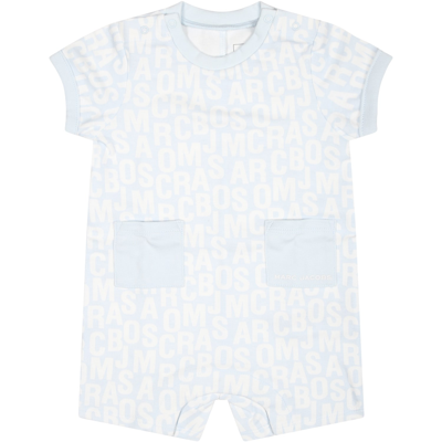 Little Marc Jacobs Light Blue Romper For Baby Boy With Logo