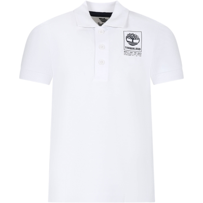 Timberland Kids' White Polo Shirt For Boy With Logo