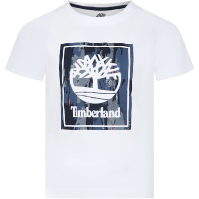 Timberland Kids' White T-shirt For Boy With Logo