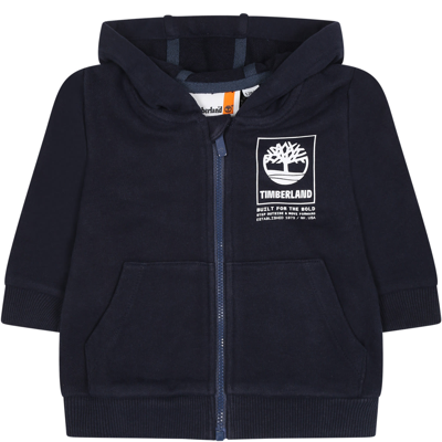 Timberland Blue Hooded Sweatshirt For Baby Boy With Logo