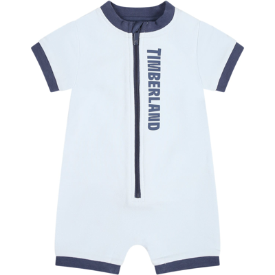 Timberland Light Blue Romper For Baby Boy With Logo