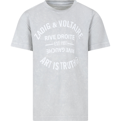 Zadig &amp; Voltaire Kids' Gray T-shirt For Boy With Logo In Grey