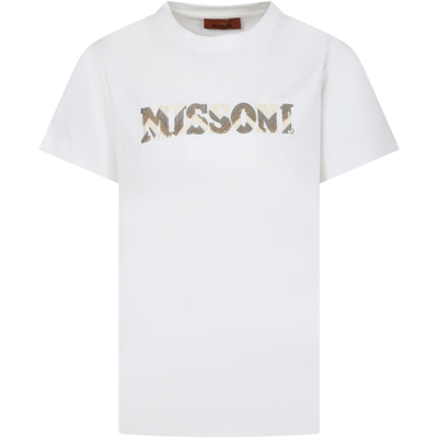 Missoni Kids' Ivory T-shirt For Girl With Logo