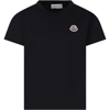 MONCLER BLACK T-SHIRT FOR KIDS WITH LOGO