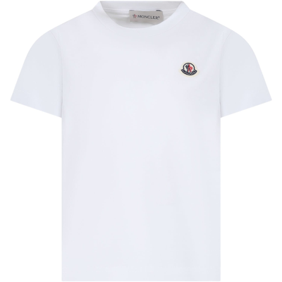 MONCLER WHITE T-SHIRT FOR KIDS WITH LOGO