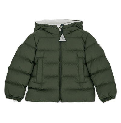 Moncler Kids' Logo Embroidered Hooded Padded Jacket In Green