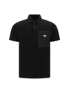 Prada Cotton Bi-material Polo Shirt In Nero+nero