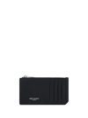 Saint Laurent Men Black Card-holder With Embossed Logo In Leather Man In Black