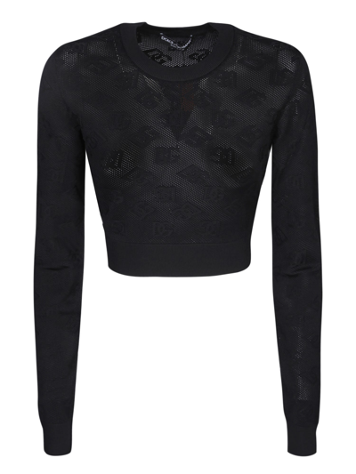 Dolce & Gabbana Short Mesh Stitch Black Sweater