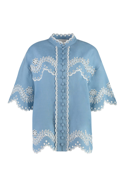 Zimmermann Junie Broderie Anglaise Linen Shirt In Blue